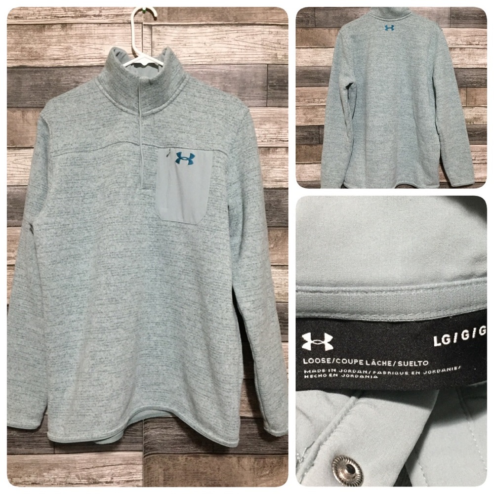 Under Armour Loose Fleece Pullover Men’s L Mint Green Blue Snap Button